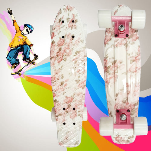 22 Inches Women Cruiser Skateboard Longboard Graphic Pink Flower Peny Board Artistic Skateboard