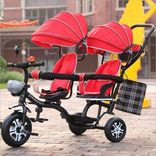 Load image into Gallery viewer, 2 kids Tricycle Twins Baby Bicycle Toys for Children Kids Toys Double Seat Tricycle Tandem