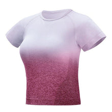 Load image into Gallery viewer, Women Yoga Set Gym Clothing Ombre Seamless T Shirts Workout Sport Suit Women Short Sleeve Fitness